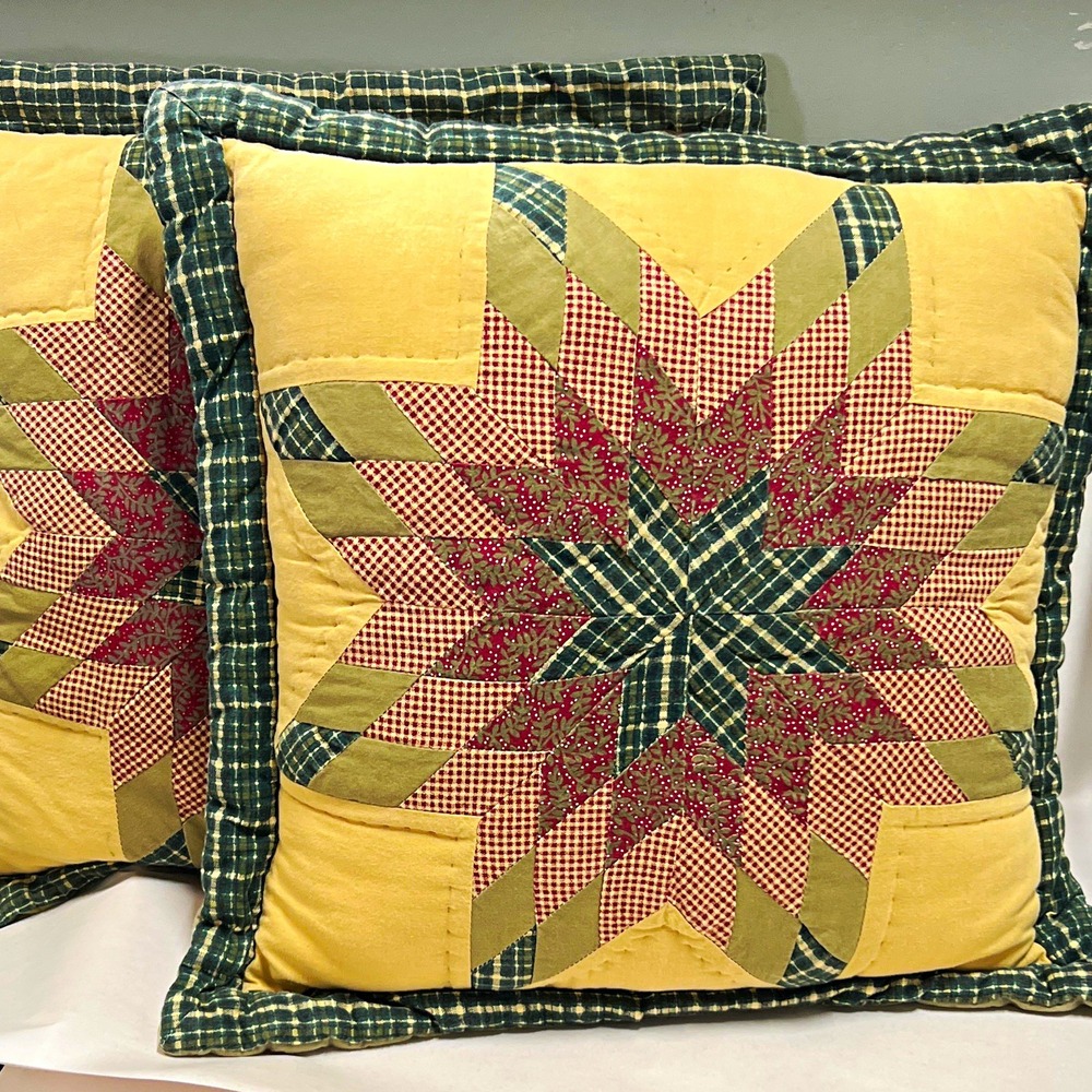 Victorian Heart Company Patchwork Star Square Throw Pillow Cotton Pair